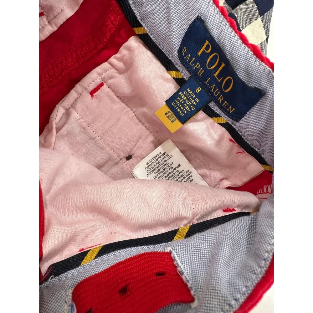 Polo Ralph Lauren Boys 8 Gingham Shirt Red‎ Corduroy Pants Set Navy